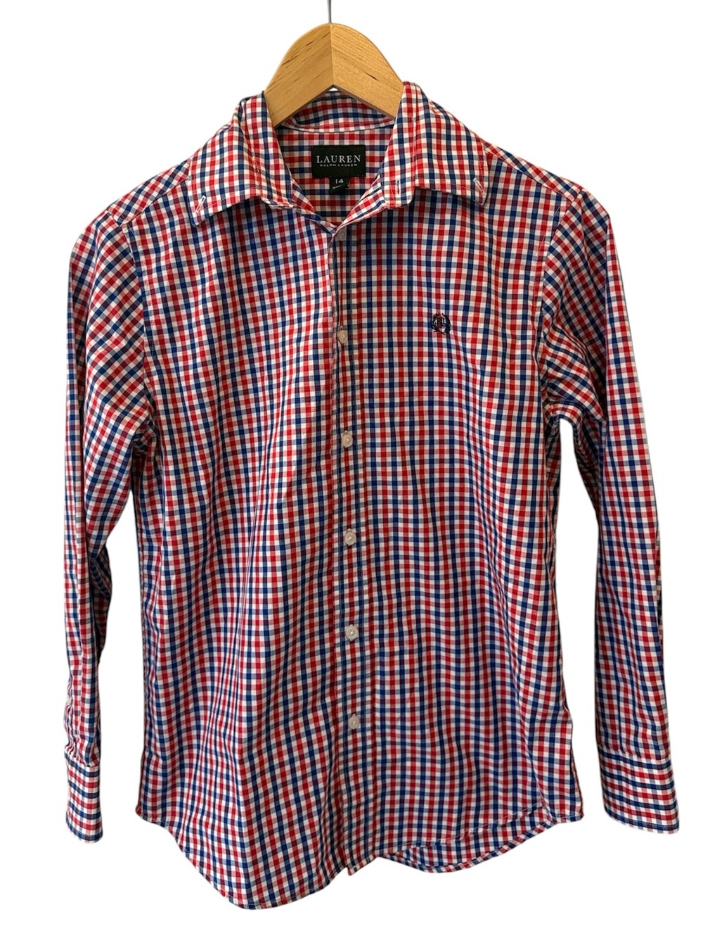Lauren Ralph Lauren Black Label Boys Plaid Button Down Shirt 14 Red Blue White